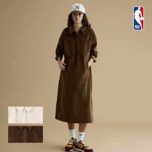 [엔비에이]여성 루즈핏 코듀로이 카라 롱 원피스 N254OP720P