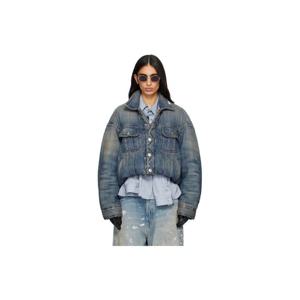 25 FW 메종미하라야스히로 여성 블루 롤업 햄 패딩 데님 재킷 252551F060000