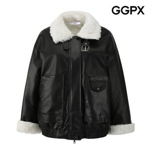 [지지피엑스]푸들 퍼 배색 페이크 레더 자켓 GPBJK009F