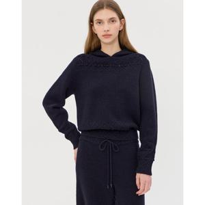 질스튜어트 뉴욕 여성 25FW 네이비 패턴 울혼방 후드니트 JSSW5D370N2