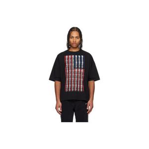 25 FW 팜앤젤스 남성 블랙 플레임 패치 루즈 티셔츠 252695M213014