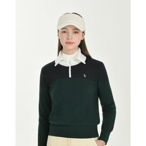 헤지스 골프 여성 25FW 그린 여성 울혼방 윙 카라 방풍 티셔츠 HWSW5D714E2