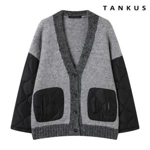 [탱커스]퀼팅 배색 오버핏 V넥 니트 가디건 (TX4CD029L0)