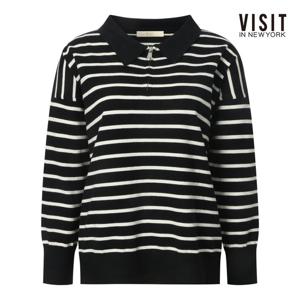 [비지트인뉴욕]루즈핏 V넥 스트라이프 니트 (V5BLK01)