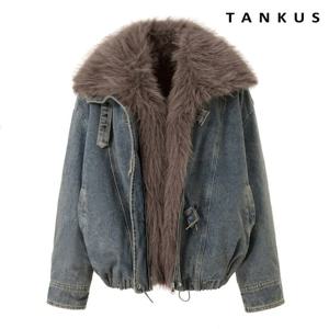 [탱커스]퍼 탈부착 스트랩 집업 밴딩 데님 자켓 (TX4JK017L0)