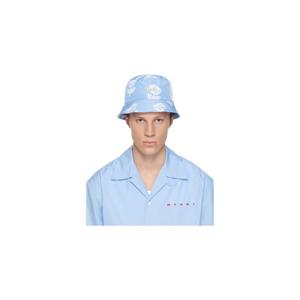 25 FW 마르니 남성 블루 스프레이 로즈 프린트 태피터 버킷햇 252379M140002