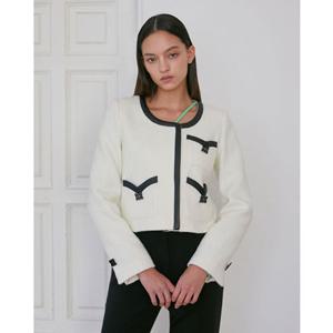 [에고이스트] EGEQ1WJ161 라운드 넥 레더 콤비 자켓 (24년 봄)