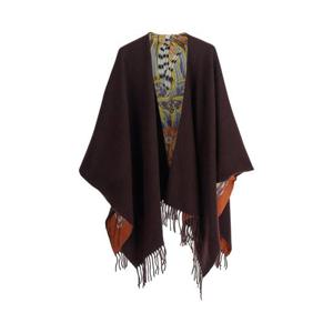 FERRAGAMO Brown Cape with Fringed Hem in Wool and Cashmere Woman 3212590790815