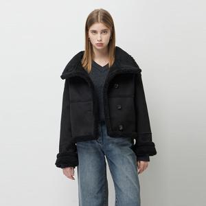 [시슬리] [Online Exclusive] 하이넥 숏 무스탕_SALEE2561BK