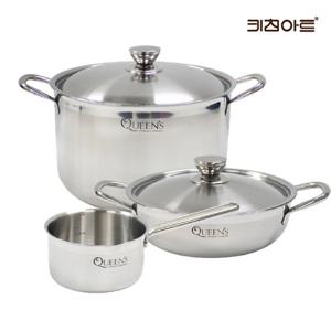 키친아트 퀸즈 인덕션냄비 통3중 304스텐 냄비세트 3종i 편14+전24+곰28