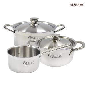 키친아트 퀸즈 인덕션냄비 통3중 304스텐 냄비세트 3종N 편14+양16+양20