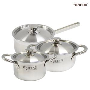 키친아트 퀸즈 인덕션냄비 통3중 304스텐 냄비세트 3종M 양14+양16+편18