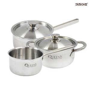 키친아트 퀸즈 인덕션냄비 통3중 304스텐 냄비세트 3종L 편14+양16+편18