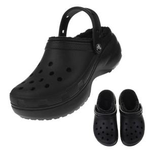 크록스 클래식 플랫폼 라인드 클로그 털신 207938-001 블랙