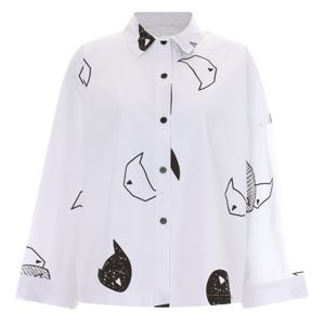 폭스 여성 카라넥 빅사이즈 언발 긴팔 셔츠 GG-WNB-11794-화이트