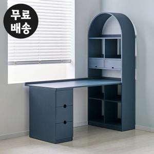 레나 H형 책장 책상 세트 슬림 서랍형 입식(네이비)