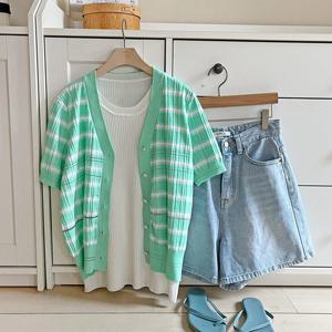 샵앤) 여성 단가라 여름 반팔 니트 가디건 DGB-WCD-3395-민트