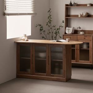 나무뜰 헤이즐 원목 아일랜드식탁 홈바 유리 수납장 1500 GM396C (착불)