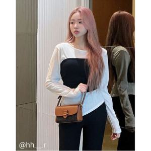 [하트양말증정+쇼핑백] 브라운 패턴배색 가죽 미니크로스백 JAWA4F383W2