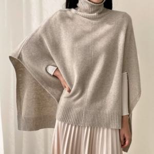 [옷자락]여자 풀오버 망토 울니트 폴라판쵸 체형커버 티셔츠