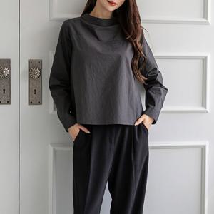 샵앤) 여성 터틀 라인 퍼프 블라우스 SML-WBL-12127-진그레이