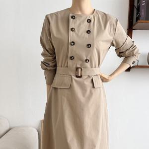 샵앤) 여성 벨트 더블단추 A 롱원피스 CAT-WDR-12099-베이지