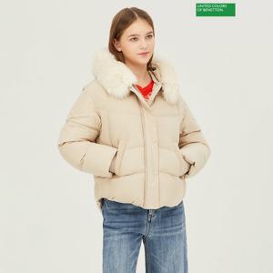 베네통 폭스 퍼 후드 숏 패딩 BAPDG4361_BG