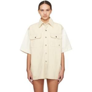 25 FW 스텔라 매카트니 여성 베이지   화이트 워크웨어 데님 셔츠 241471F109001