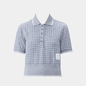 톰브라운 여성 체크 트위드 슈렁큰 폴로 반팔 메드그레이 FJP088A J0113 035