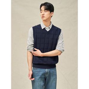 [빈폴멘] 그리드 체크 베스트  네이비 (BC5351C03R)
