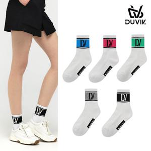 듀빅 여성 면 로고 컬러 블록 크루 삭스 DF1WAO801