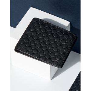 [선물포장/쇼핑백동봉]블랙 수입가죽 루이스 엠보 DD 패턴 반지갑 DBWA5E363J