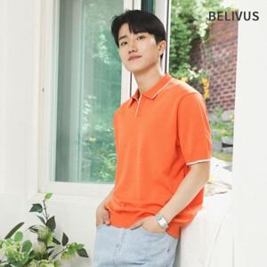 빌리버스 남성 오픈 카라 라인 포인트 니트 반팔티 BRE020