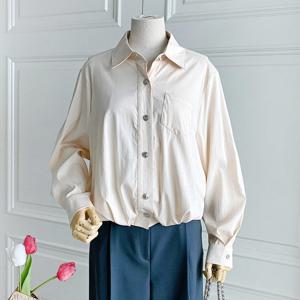 샵앤) 여성 카라넥 밑단셔링 베이직 데일리 긴팔 블라우스 셔츠 DGB-WBL-4332-연베이지