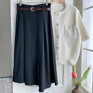 샵앤) 여성 밴딩 언발 핀턱 H라인 롱 스커트 DGB-WSK-4323-블랙