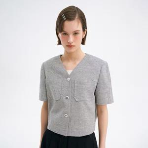 [올리브데올리브]브이넥 체크 반팔 자켓 OW4MJ500