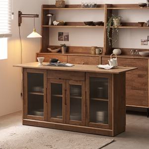 나무뜰 헤이즐 원목 아일랜드 식탁 모루유리 수납장 1500 GM497C (착불)