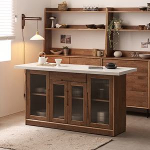 나무뜰 헤이즐 원목 인조대리석 아일랜드 식탁 모루유리 수납장 1500 GM501C (착불)