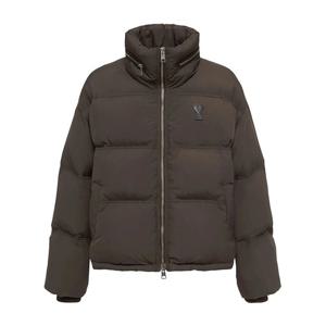 아미 로고 가죽 패치 다운 자켓 다크커피 HJK403 PA0009 221