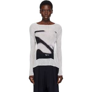 25 FW Issey Miyake 여성 화이트 메이 섀도우 스터디 쉬폰 트위스트 티셔츠 252809F096004