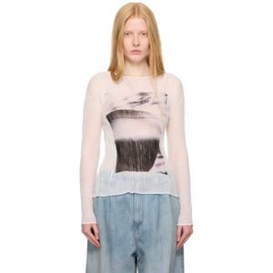 25 FW Issey Miyake 여성 화이트 메이 섀도우 스터디 쉬폰 트위스트 셔츠 252809F096005