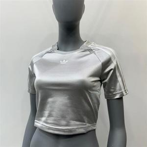 아디다스 여성 팀가이스트 탑 크롭 그레이 반팔 티셔츠 JD0270