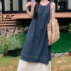 샵앤) 여성 밑단 펀칭 레이스 바스락 민소매 롱 원피스 MSE-WDR-20682-네이비