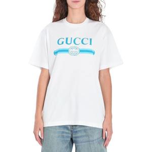 구찌 여성 화이트 프린티드 반팔 티셔츠 837959 XJHG9 9081