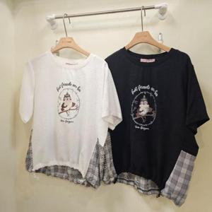 스테파니 HC07 부엉이 린넨 뒷체크  티셔츠 A25TS5254