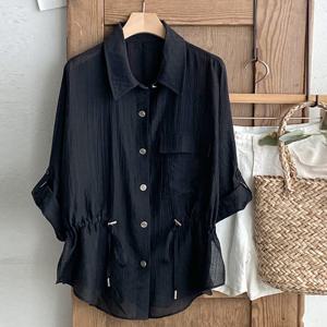 샵앤) 여성 카라넥 텐셀 여름 롤업 블라우스 DGB-WBL-4572-블랙