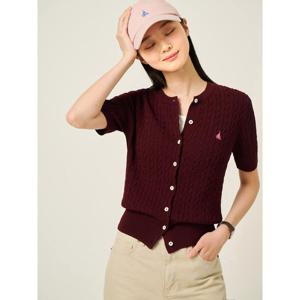 [빈폴레이디스] 코튼 케이블 반소매 라운드 카디건  와인 (BF575AE01Z)