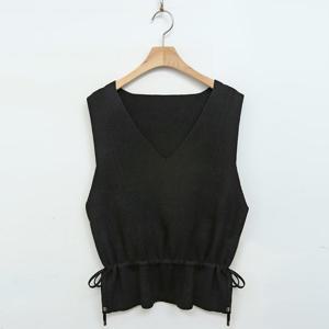 샵앤) 여성 V넥 허리조절 레이어드 잔골지 니트 조끼 BONG-WVS-4760-블랙