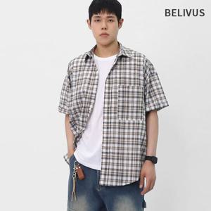 [빌리버스]빌리버스 남성 반팔 체크 셔츠 여름 면 남방 BYHT004