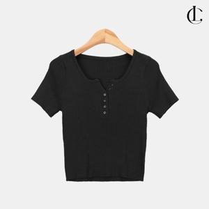 엘케이트 여성 슬림 골지 U넥 반팔티 스판 헨리넥 세미 크롭티 LCR116